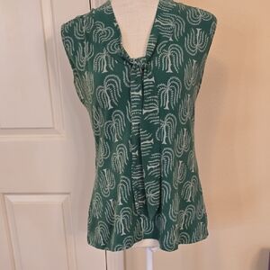Effie's Heart Teal Sleeveless Blouse with Abstract Print